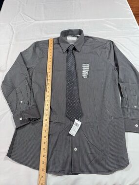 Nick Graham Everywhere Men's Black Pinstripe Dress Shirt with Tie stretch modern
